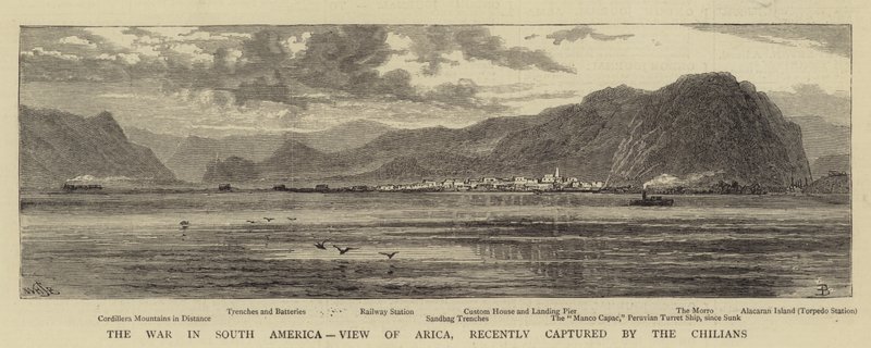 A Guerra na América do Sul, Vista de Arica, recentemente capturada pelos chilenos de William Henry James Boot