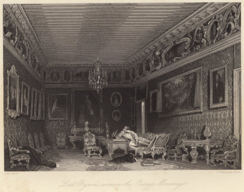 Quarto de Lord Byron no Palazzo Mocenigo (gravura) de William Henry Lake Price