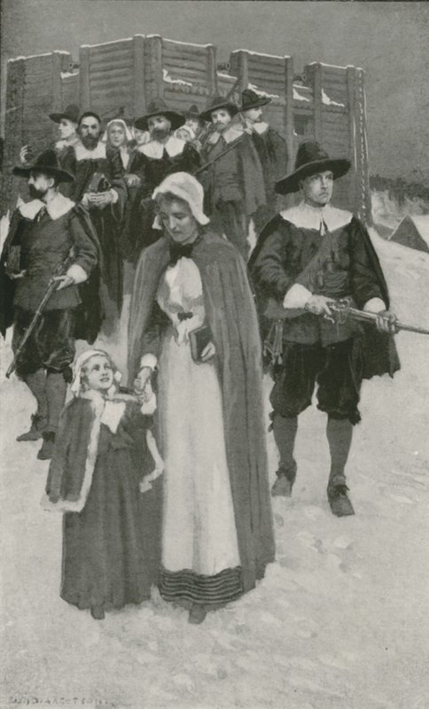 Dia do Senhor com os Padres Peregrinos em seu primeiro assentamento em New Plymouth de William Henry Margetson