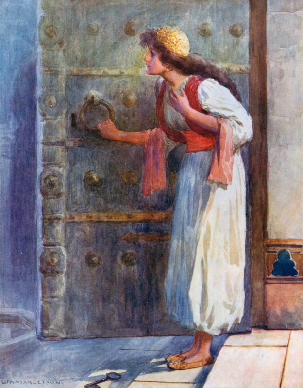 Tremendo de medo, ela deixou cair a chave mágica no chão de William Henry Margetson