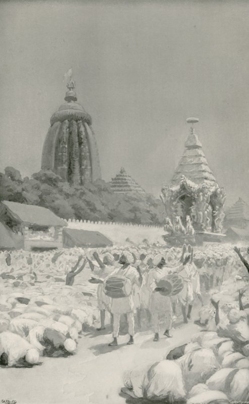 Adoradores Prostrando temas antes do famoso carro no festival de Jagannath de William Henry Margetson