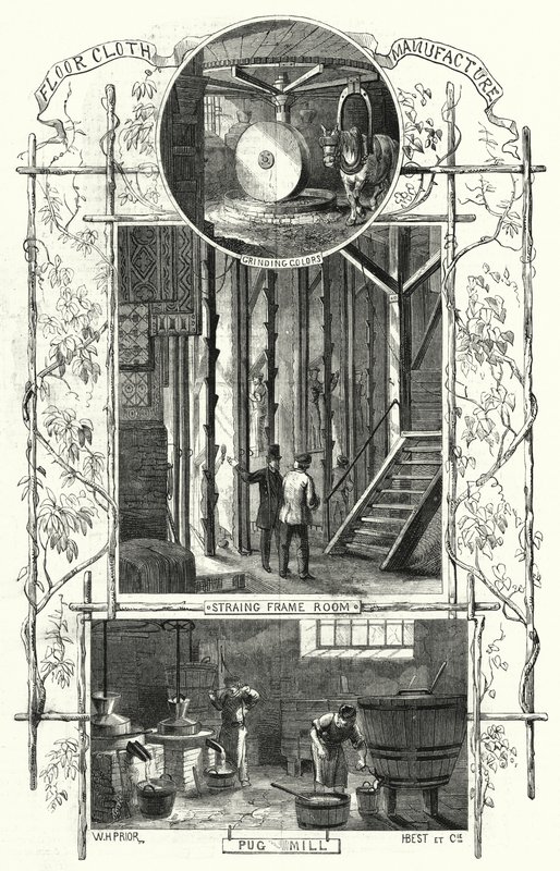 Fabrico de tecidos para pavimentos (gravura) de William Henry Pike
