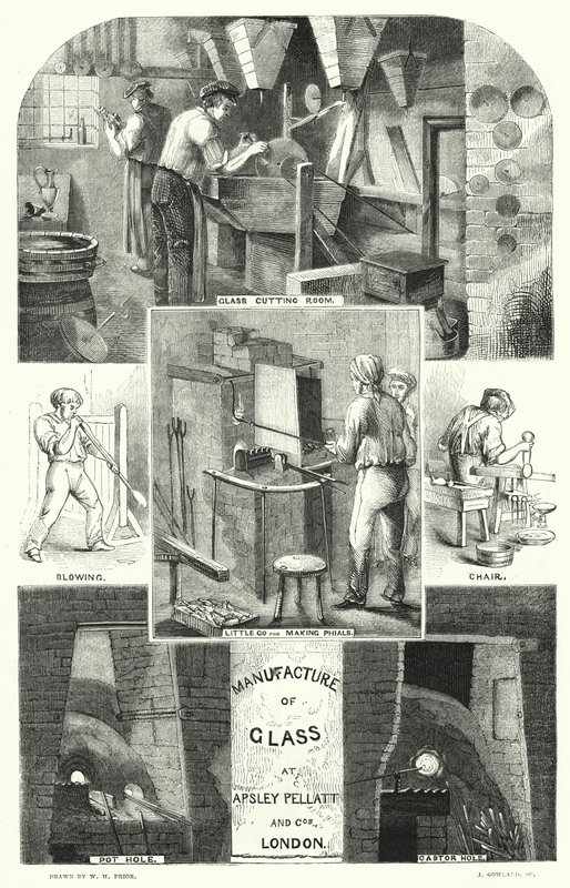Fabricação de Vidro na Apsley Pellatt e Cos, Londres (gravura) de William Henry Pike