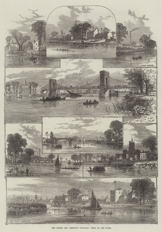 A corrida de barcos de Oxford e Cambridge, vistas sobre o rio de William Henry Pike