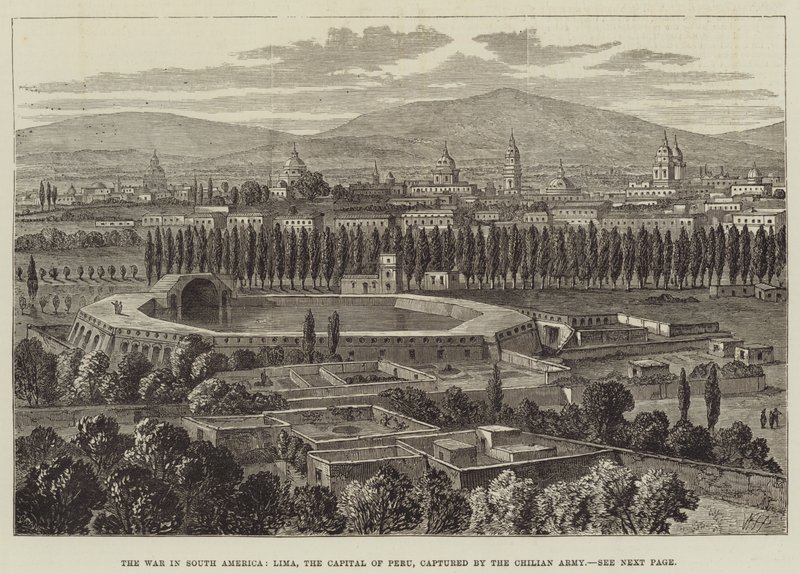 A guerra na América do Sul, Lima, a capital do Peru, capturada pelo exército chileno de William Henry Pike
