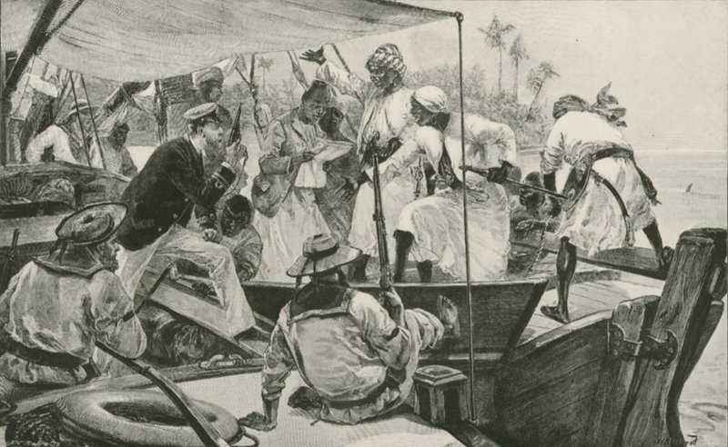 Um Oficial Naval Britânico que Revê um Dhow Escravo Árabe (litho) de William Heysham (after) Overend