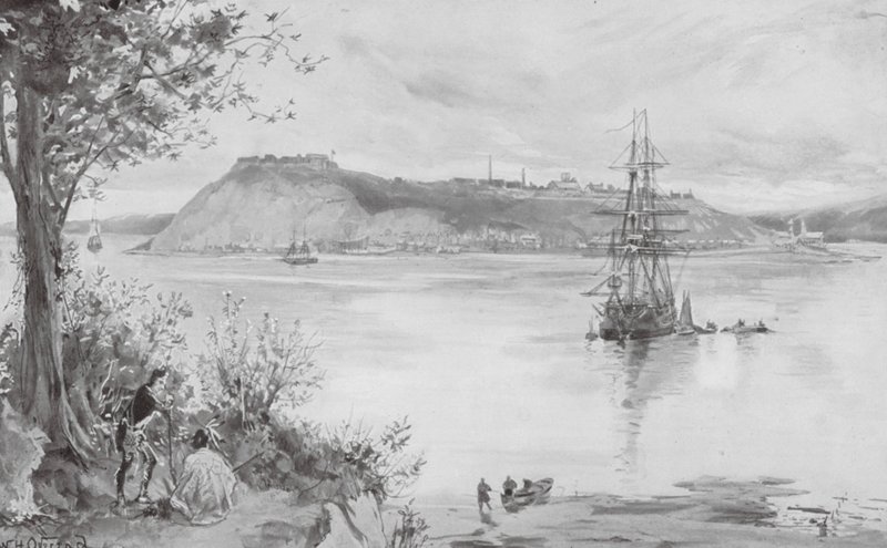 Vista da cidade e da fortaleza do Quebeque, 1759 d.C. (litografia) de William Heysham (after) Overend
