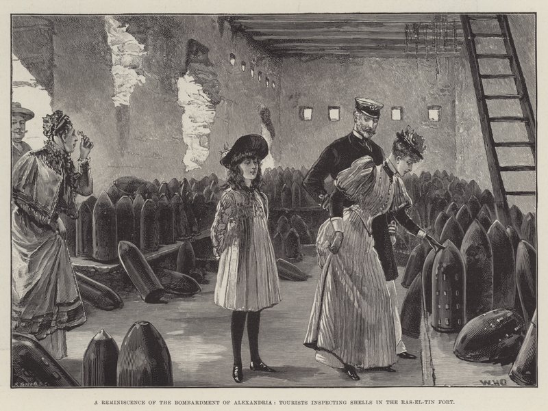 Uma reminiscência do bombardeio de Alexandria, turistas inspecionando conchas no Forte Ras-el-Tin de William Heysham Overend