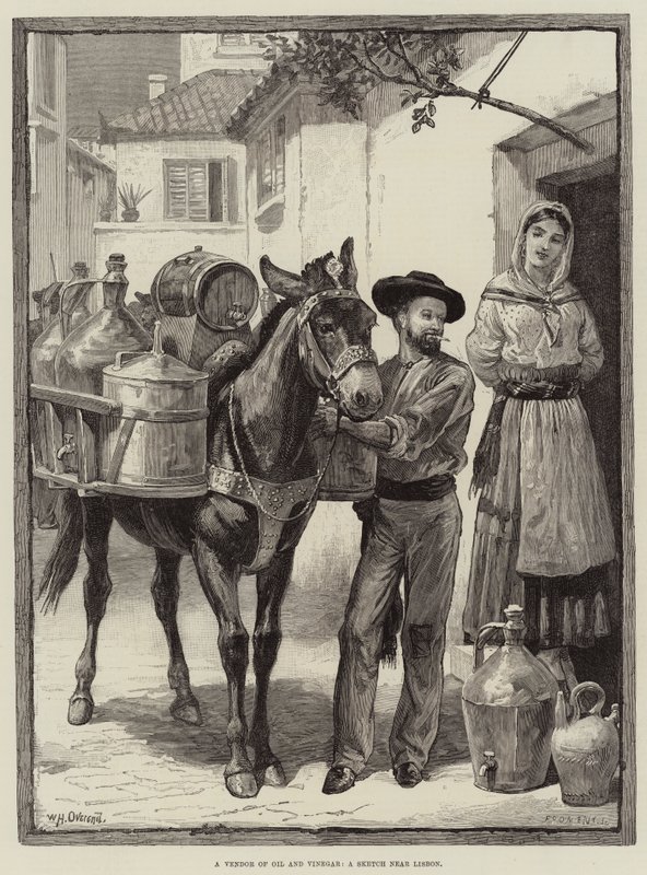 Um vendedor de óleo e vinagre, um esboço perto de Lisboa de William Heysham Overend