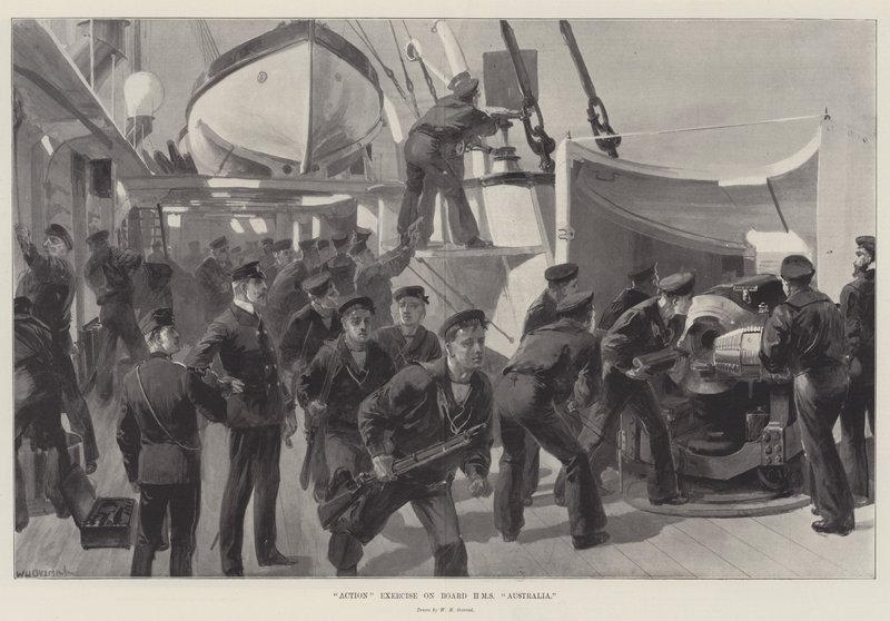 Exercício de ação a bordo do HMS Australia de William Heysham Overend