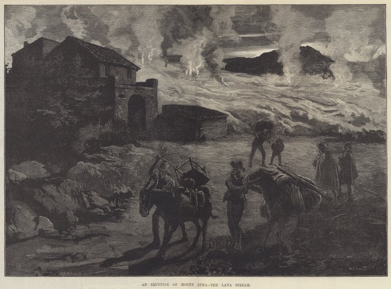 Uma erupção do Monte Etna, o córrego da lava de William Heysham Overend
