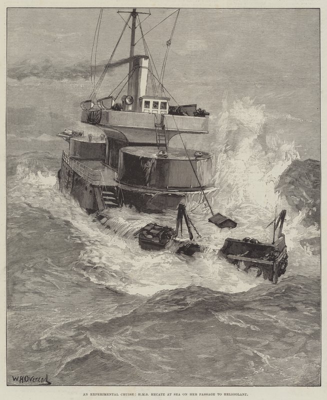 Um cruzeiro experimental, HMS Hecate no mar em sua passagem para Heligoland de William Heysham Overend