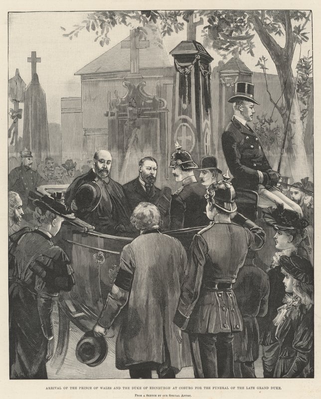 Chegada do Príncipe de Gales e do Duque de Edimburgo em Coburg para o funeral do falecido grão-duque de William Heysham Overend
