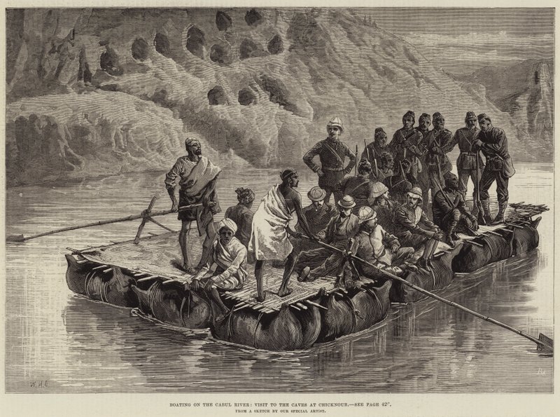 Passeios de barco no rio Cabul, visita às cavernas em Chicknour de William Heysham Overend