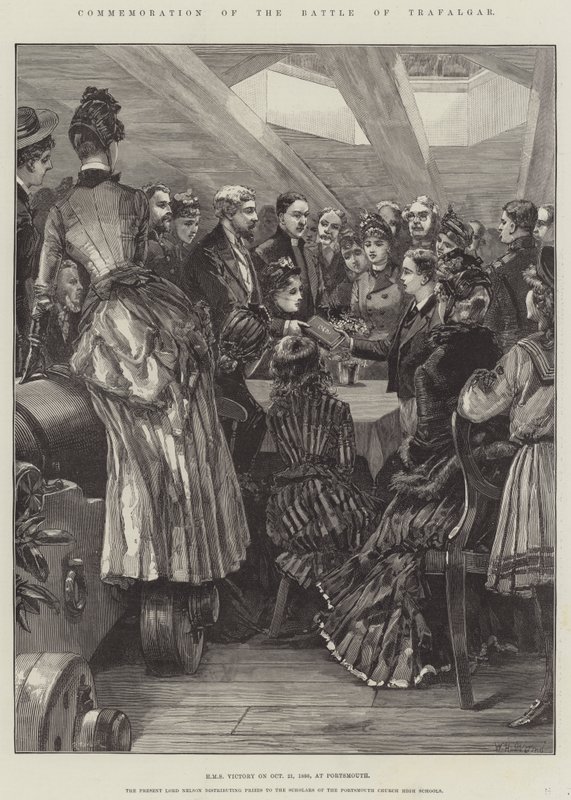Comemoração da Batalha de Trafalgar, HMS Victory em 21 de outubro de 1886, em Portsmouth de William Heysham Overend