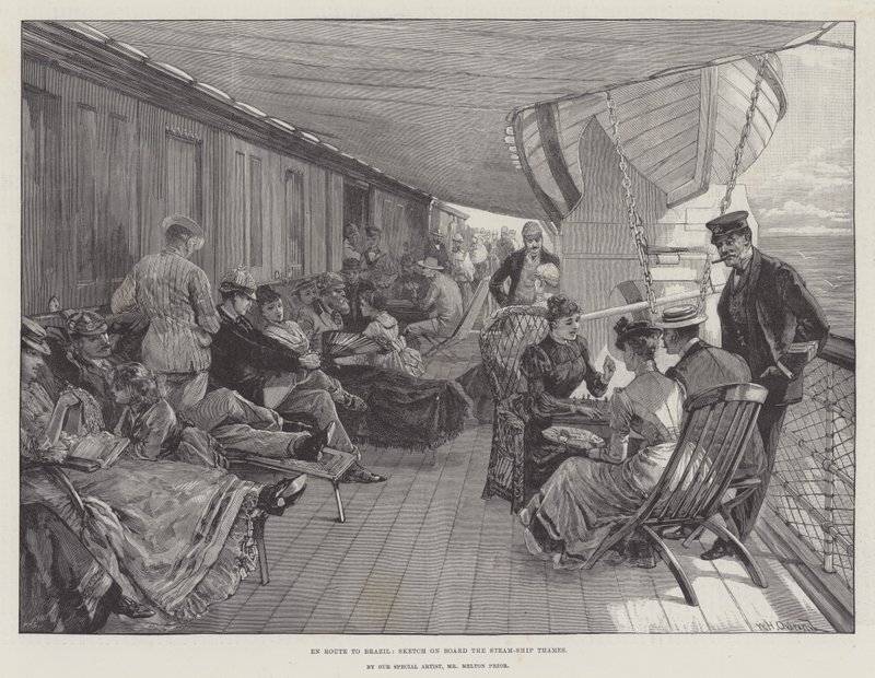 A caminho do Brasil, esboço a bordo do navio a vapor Thames de William Heysham Overend