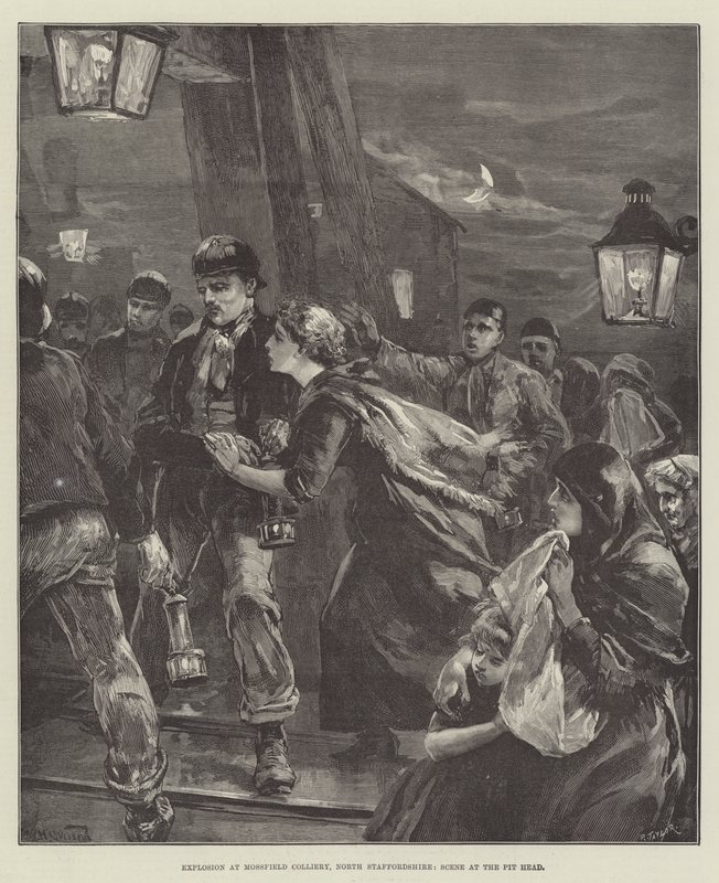 Explosão em Mossfield Colliery, North Staffordshire, Cena no Pit Head de William Heysham Overend