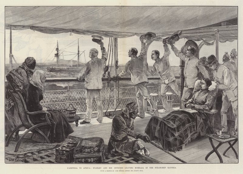 Adeus à África, Stanley e seus oficiais deixando Mombaça no navio a vapor Katoria de William Heysham Overend