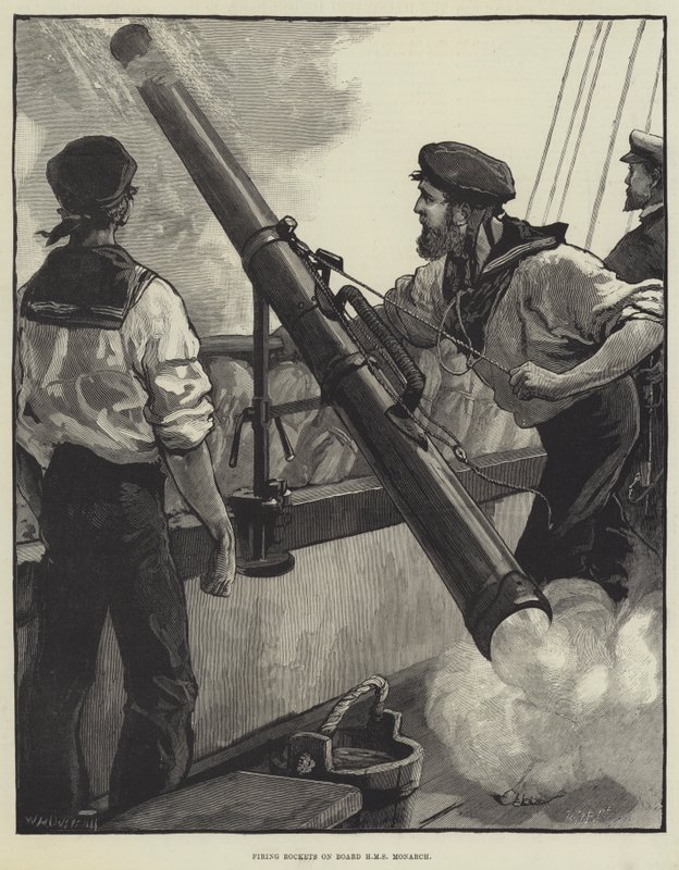 Firing Rockets a bordo do HMS Monarch de William Heysham Overend