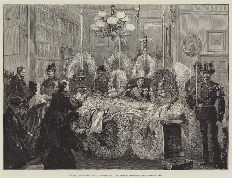 Funeral do falecido Príncipe Baldwin da Flandres em Bruxelas, o Mentira-no-Estado de William Heysham Overend