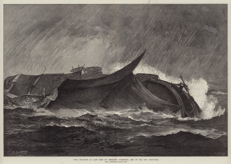 HMS Eurydice como a última vista por Benjamin Cuddiford, um dos dois sobreviventes de William Heysham Overend