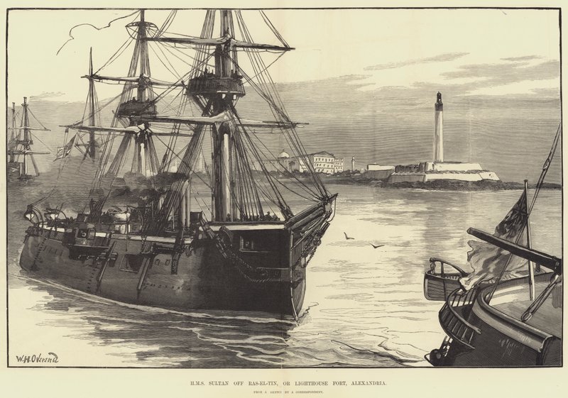 HMS Sultan fora Ras-el-Tin, ou Forte do Farol, Alexandria de William Heysham Overend