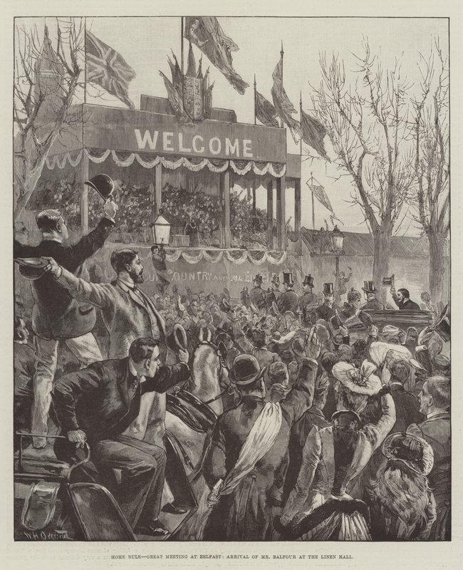 Home Rule, Grande Reunião em Belfast, Chegada do Sr. Balfour no Salão de Linho de William Heysham Overend