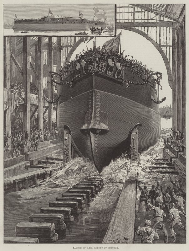 Lançamento do HMS Rodney em Chatham de William Heysham Overend