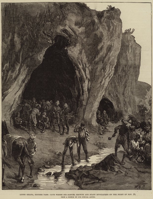 Lundi Khana, passagem de Khyber, caverna onde Sir Samuel Browne e o pessoal acamparam na noite de 23 de novembro de William Heysham Overend