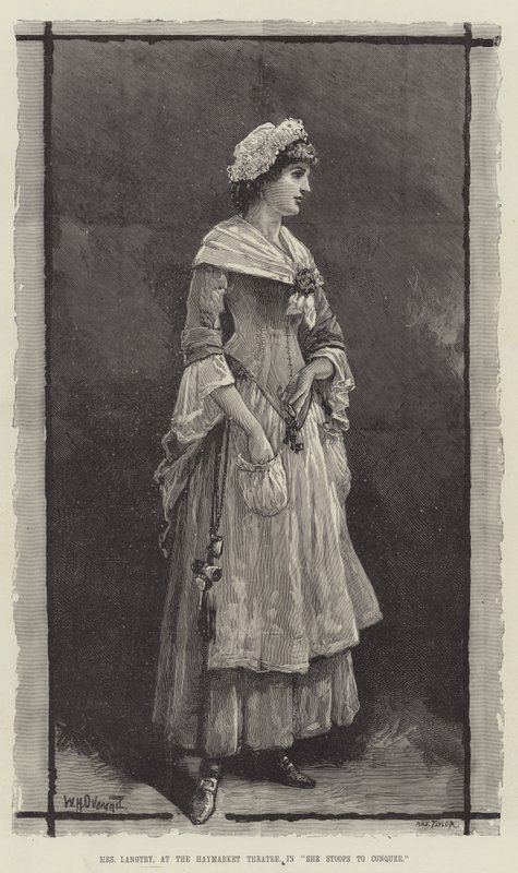 Sra. Langtry, no Haymarket Theatre, em She Stoops to Conquer de William Heysham Overend