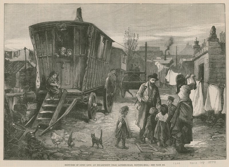 Esboços da Vida Cigana; Um acampamento perto de Latimer Road, Notting Hill (gravura) de William Heysham Overend