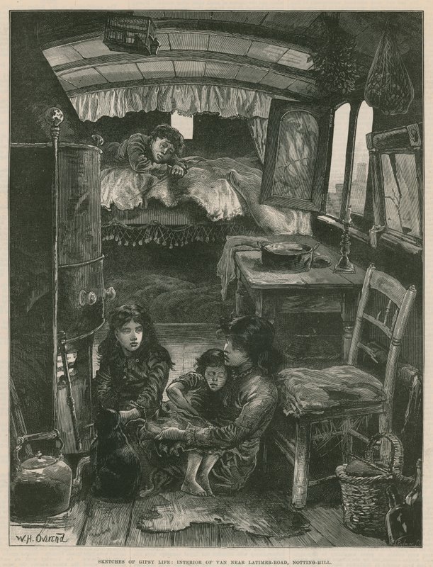 Esboços de Gipsy Life; Interior de Van perto de Latimer Road, Notting Hill (gravura) de William Heysham Overend
