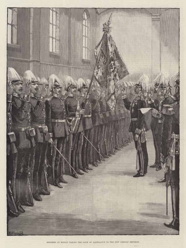 Soldados em Berlim fazendo o juramento de fidelidade ao novo imperador alemão de William Heysham Overend