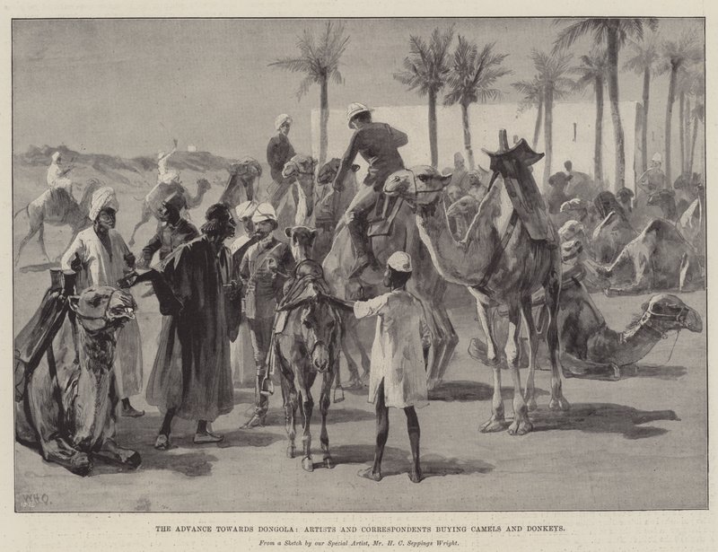 O avanço em direção a Dongola, artistas e correspondentes comprando camelos e burros de William Heysham Overend