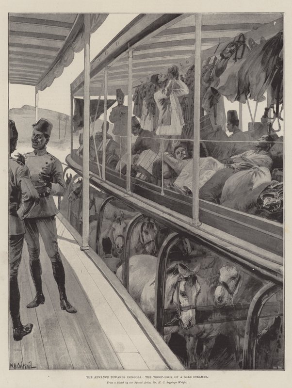 O avanço em direção a Dongola, o convés de tropas de um navio a vapor do Nilo de William Heysham Overend
