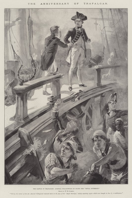 O aniversário de Trafalgar, a batalha de Trafalgar, o almirante Collingwood a bordo do Royal Sovereign de William Heysham Overend