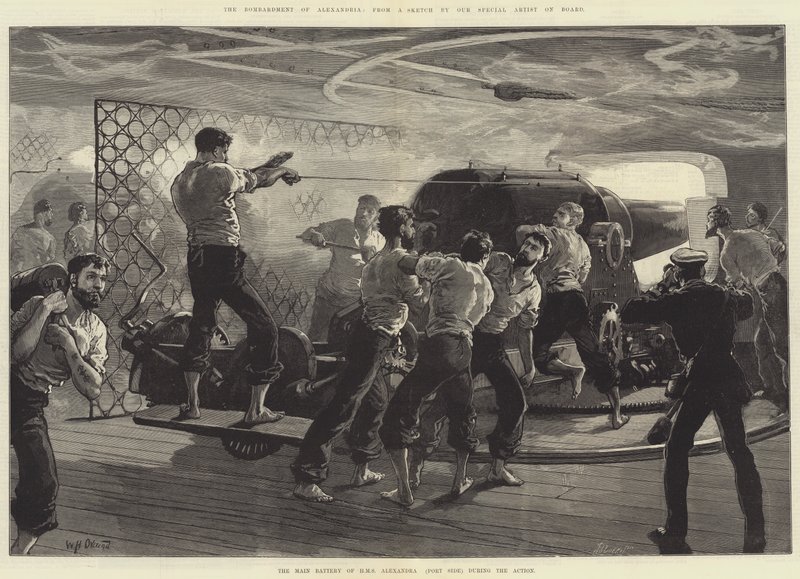 O Bombardeio de Alexandria, a Bateria Principal do HMS Alexandra (Port Side) durante a Ação de William Heysham Overend