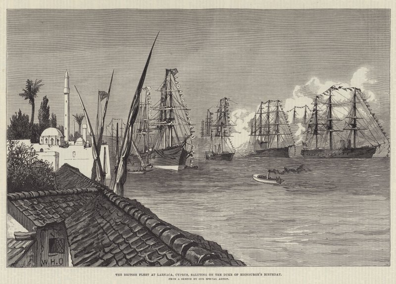 A frota britânica em Larnaca, Chipre, saudando o aniversário do Duque de Edimburgo de William Heysham Overend