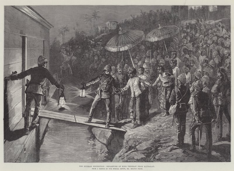 A expedição de Burmah, partida do rei Theebaw de Mandalay de William Heysham Overend