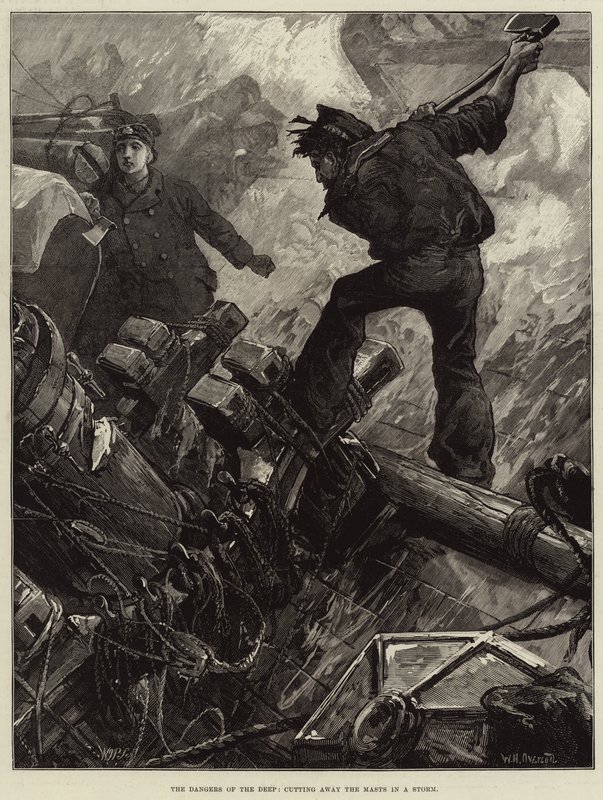 Os perigos das profundezas, cortando os mastros em uma tempestade de William Heysham Overend
