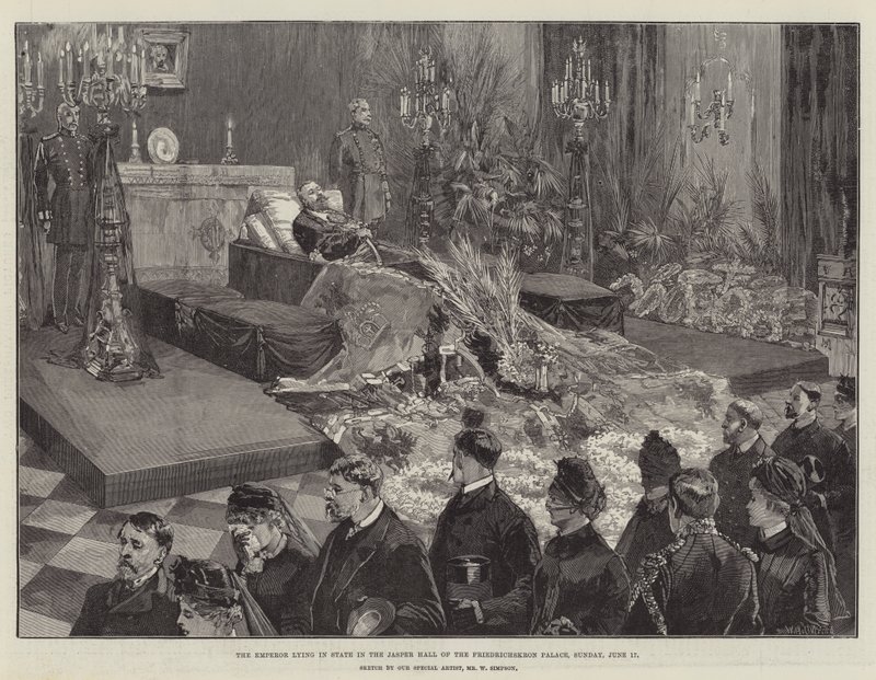 O imperador deitado em estado no Jasper Hall do Palácio Friedrichskron, domingo, 17 de junho de William Heysham Overend