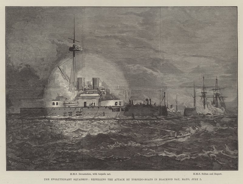 O Esquadrão Evolucionário, repelindo o Ataque por Torpedeiros na Baía de Blacksod, Mayo, 7 de julho de William Heysham Overend