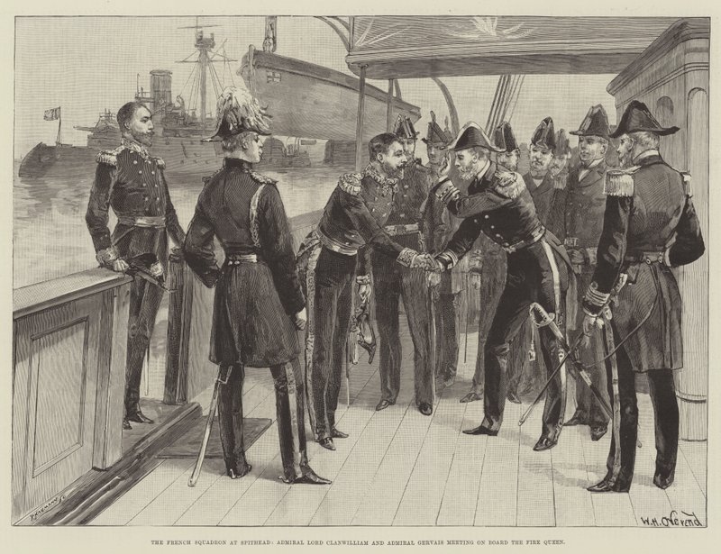 O Esquadrão Francês em Spithead, o Almirante Lord Clanwilliam e o Almirante Gervais reunidos a bordo da Rainha do Fogo de William Heysham Overend