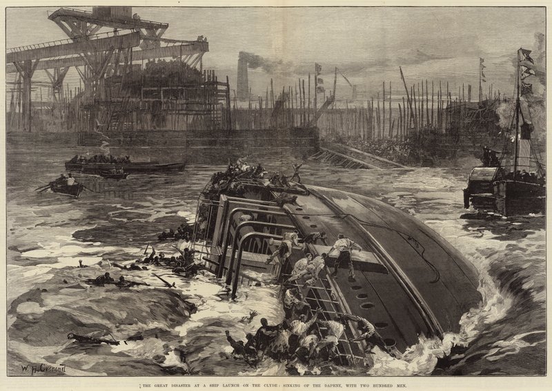 O Grande Desastre no Lançamento de um Navio no Clyde, naufrágio do Daphne, com Duzentos Homens de William Heysham Overend