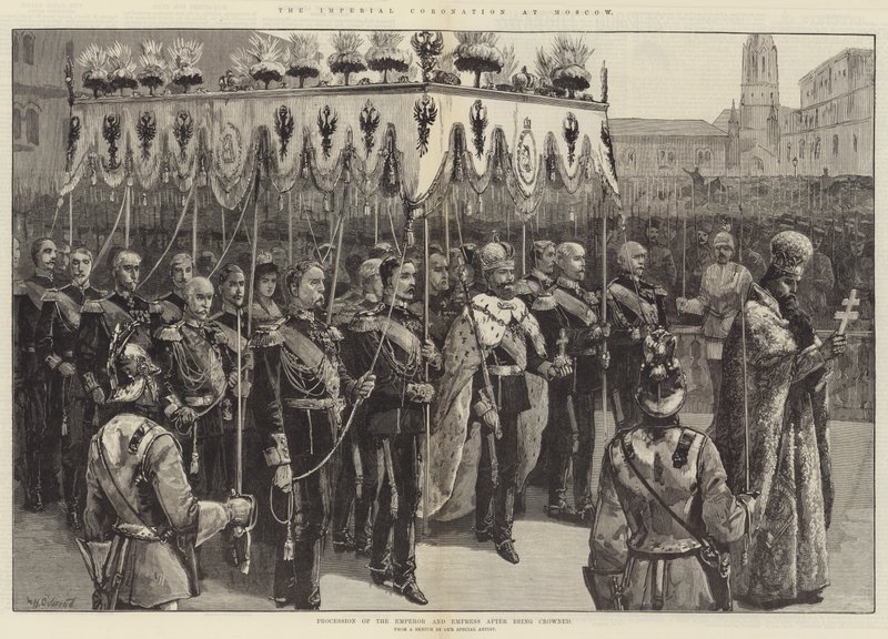 A coroação imperial em Moscou, procissão do Imperador e Imperatriz depois de ser coroado de William Heysham Overend