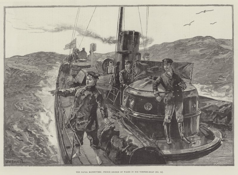 As manobras navais, Prince George of Wales em seu Torpedo-Boat (n. 79) de William Heysham Overend