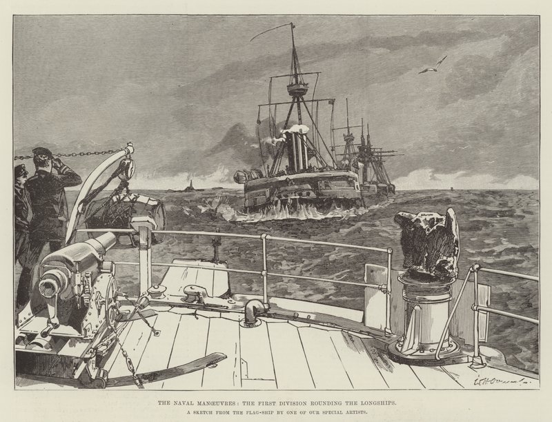 As manobras navais, a primeira divisão que arredonda os Longships de William Heysham Overend