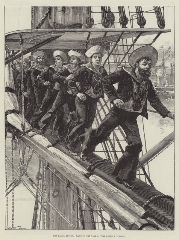 A revisão naval, equipando os jardas, a vinda da rainha! de William Heysham Overend