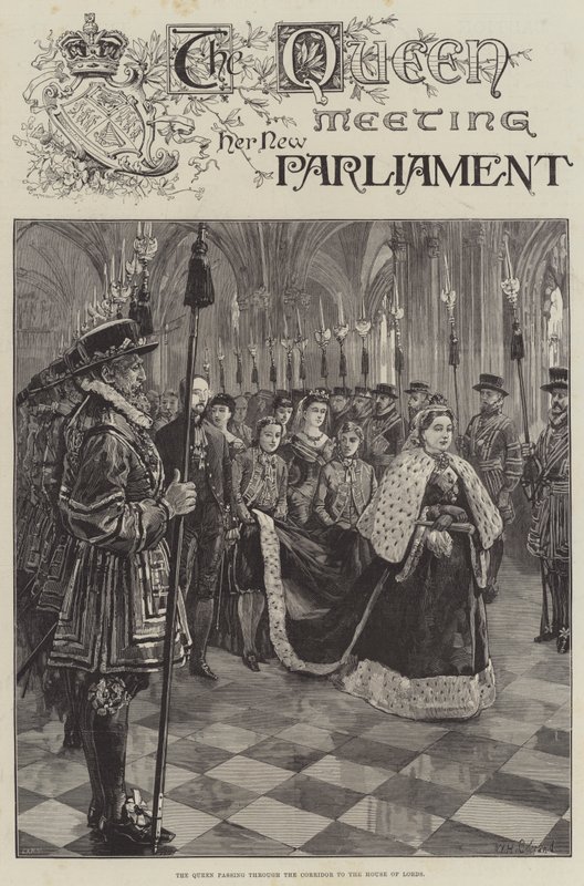 A Rainha encontra seu novo Parlamento, passando pelo Corredor para a Câmara dos Lordes de William Heysham Overend