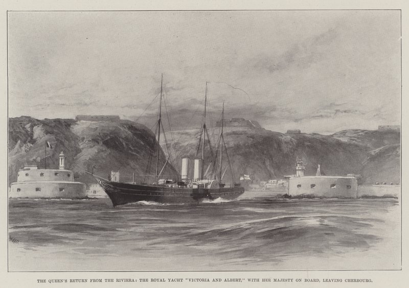 O retorno da rainha da Riviera, o Royal Yacht Victoria e Albert, com Sua Majestade a bordo, deixando Cherbourg de William Heysham Overend